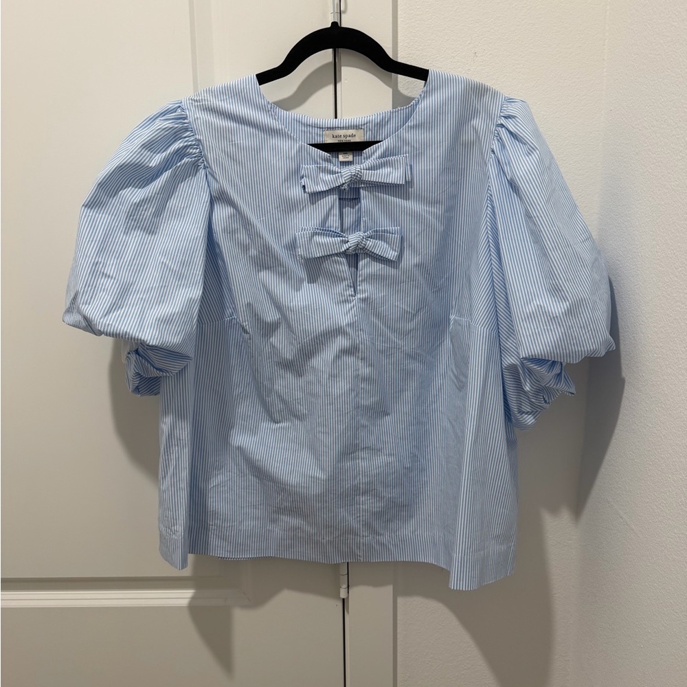 kate spade X Target Stripe Puff Sleeve Blouse in Blue and White - Picture 5 of 8